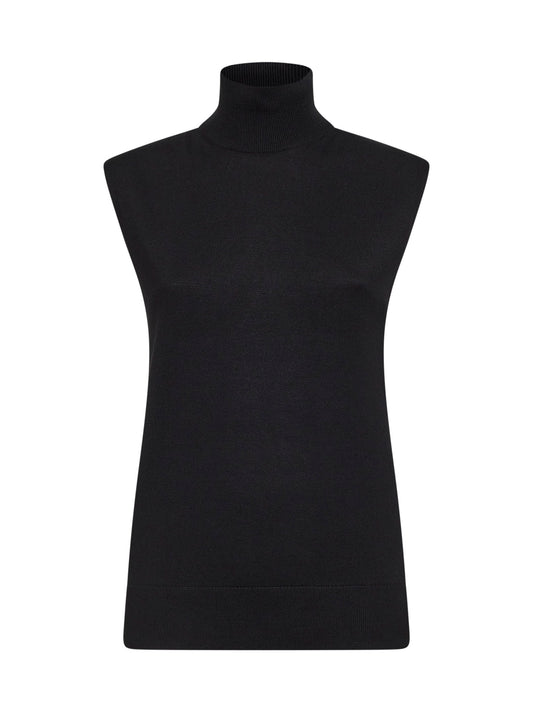 Top senza maniche a collo alto in maglia nera