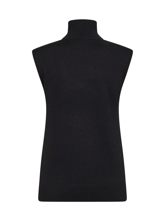 Top senza maniche a collo alto in maglia nera