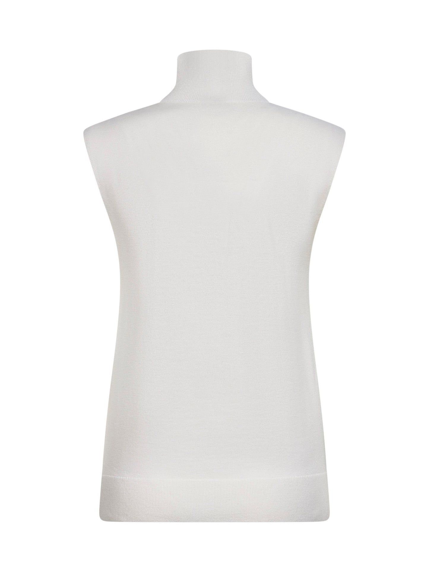 Top senza maniche a collo alto in maglia ecrù