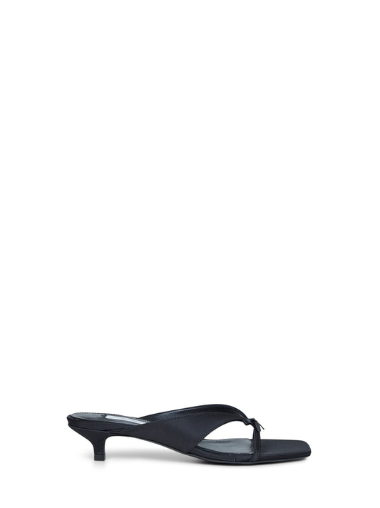 Black satin bow sandals