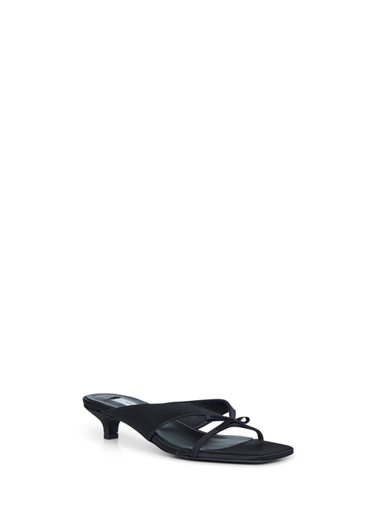 Black satin bow sandals