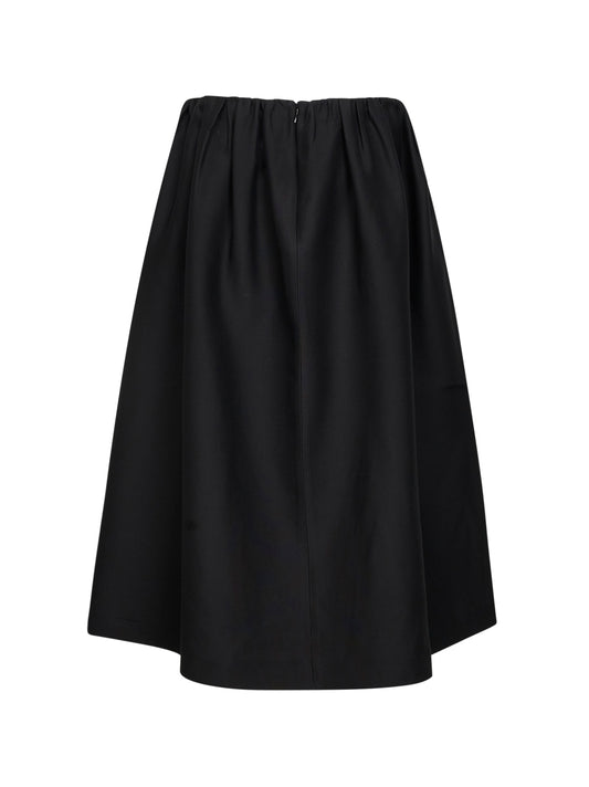 Black wool and silk gathered midi skirt
