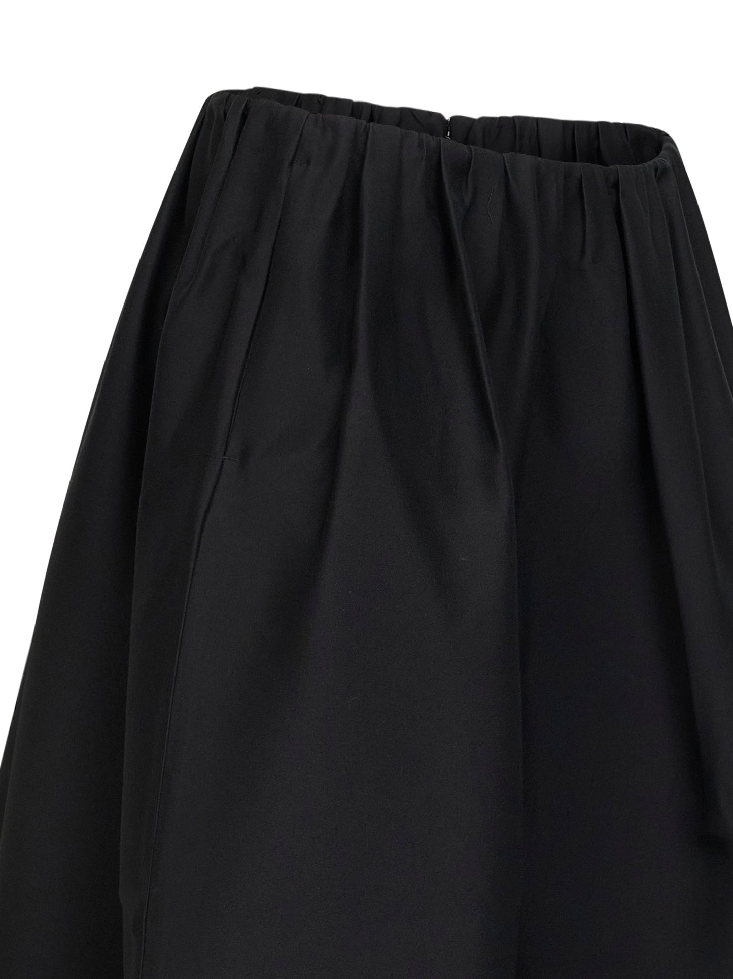 Black wool and silk gathered midi skirt