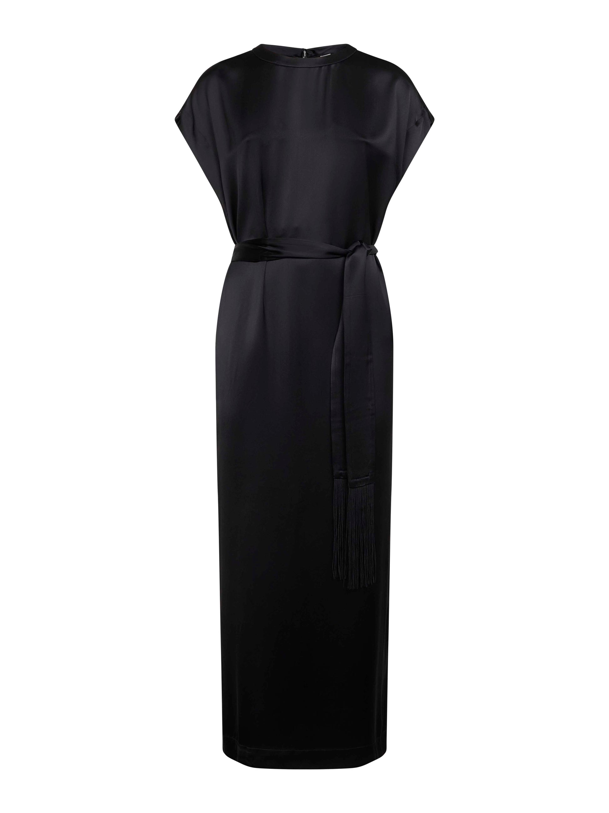 Black viscose satin long belted dress Daniello.com Black viscose satin long belted dress Daniello.com