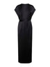 Black viscose satin long belted dress