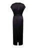 Black viscose satin long belted dress