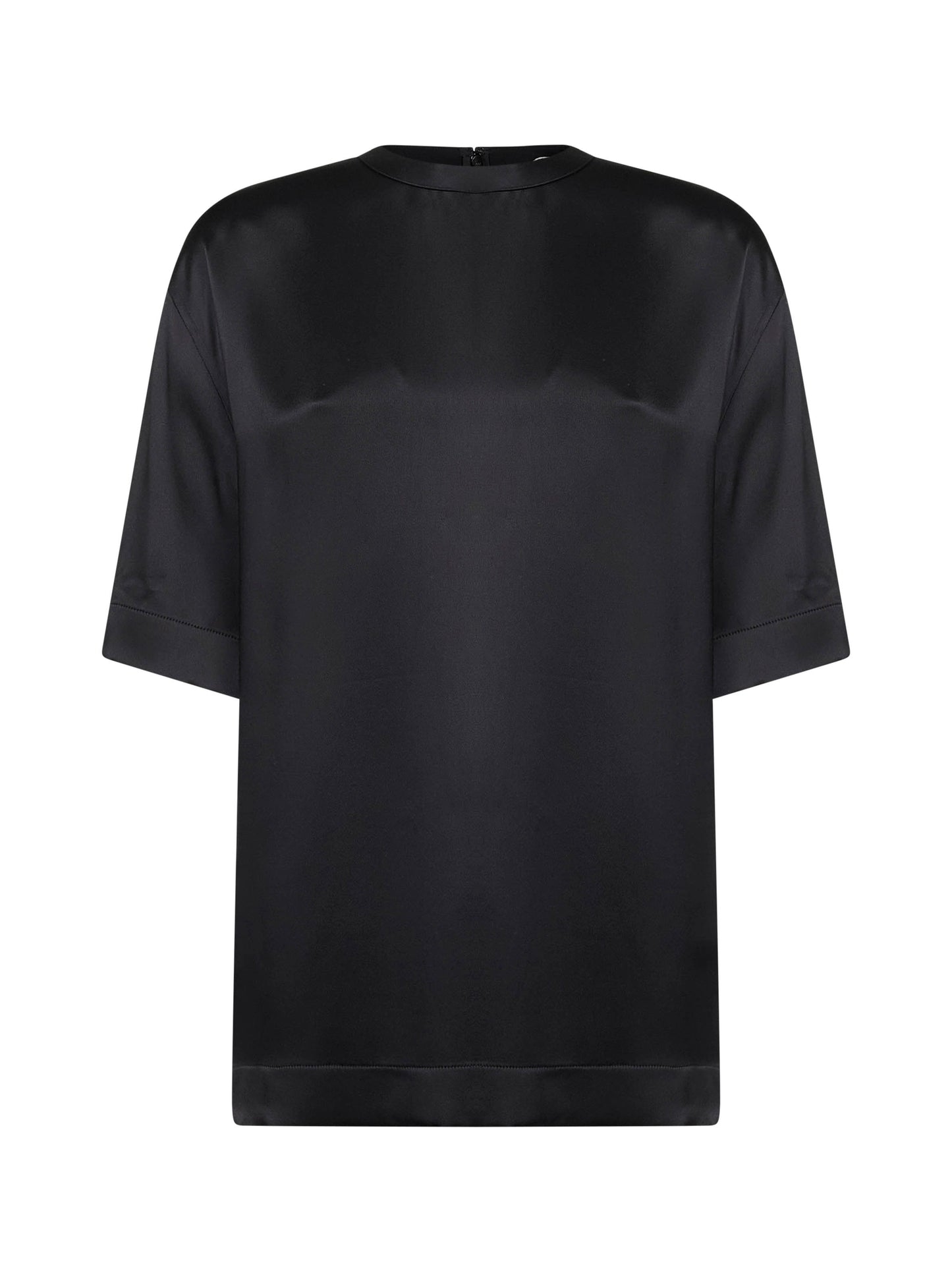 Black viscose satin crewneck T-shirt