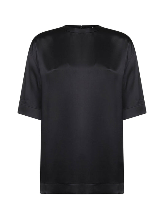 Black viscose satin crewneck T-shirt