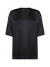 Black viscose satin crewneck T-shirt
