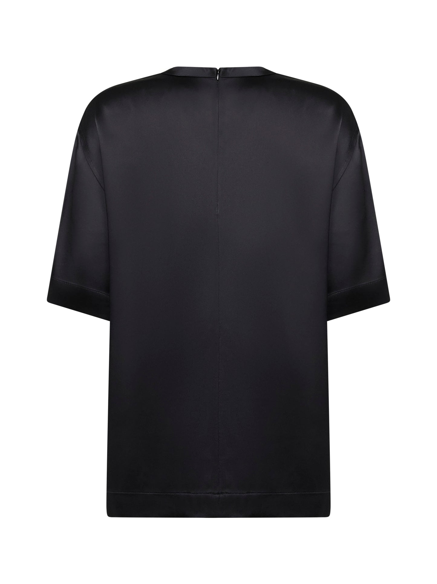 Black viscose satin crewneck T-shirt