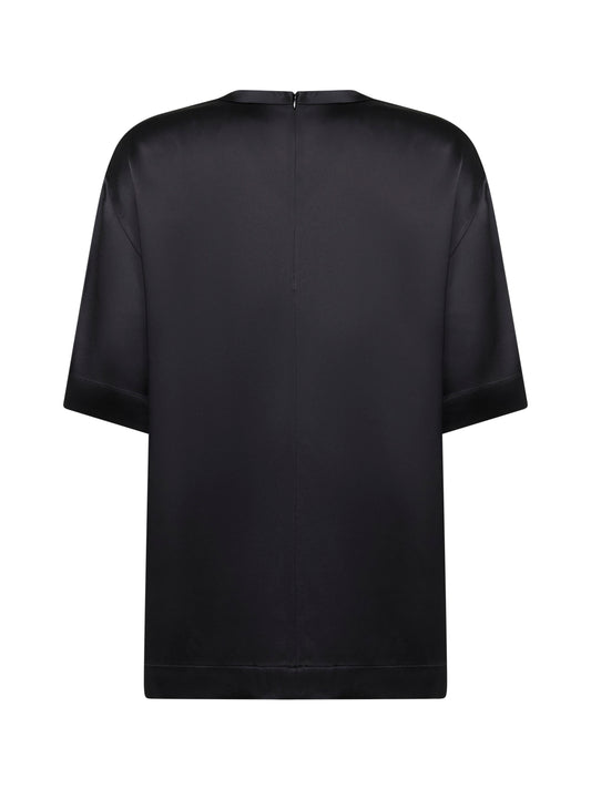 Black viscose satin crewneck T-shirt