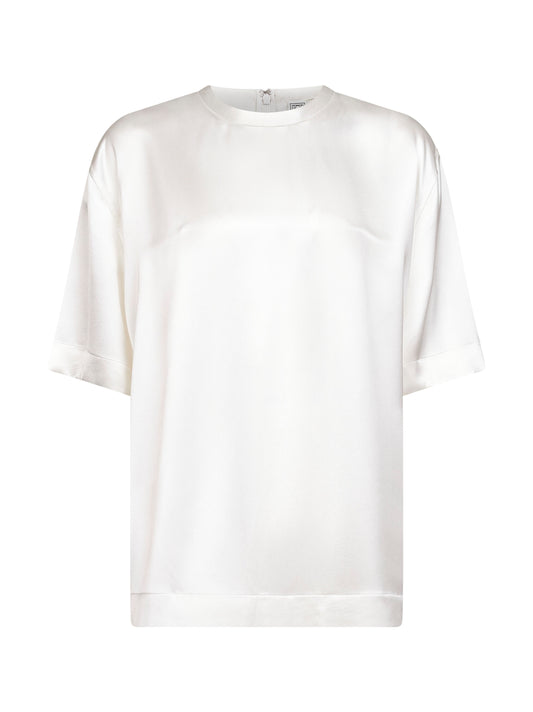 White viscose satin crewneck T-shirt