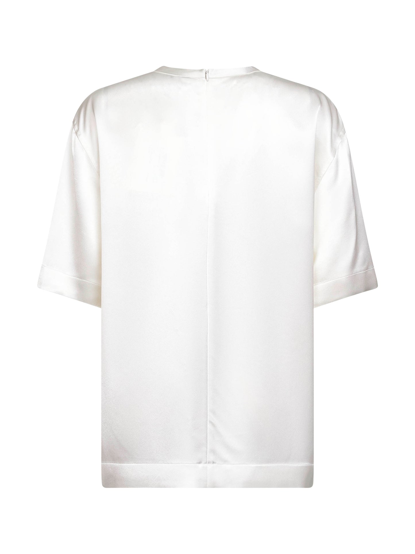 White viscose satin crewneck T-shirt