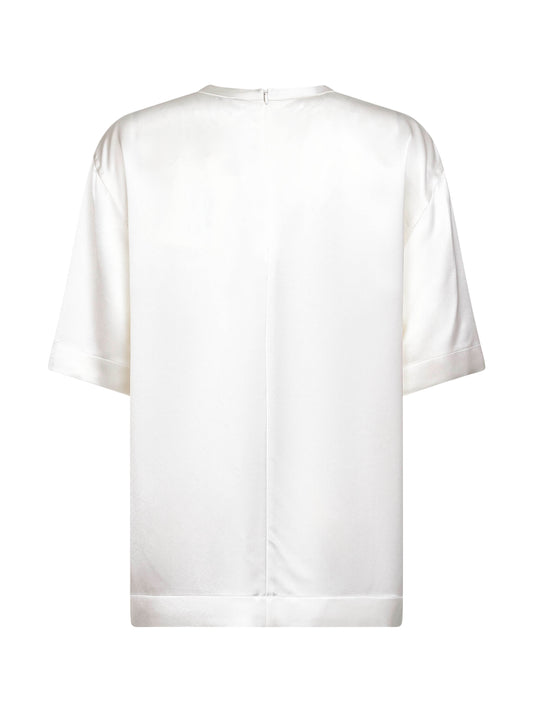 White viscose satin crewneck T-shirt