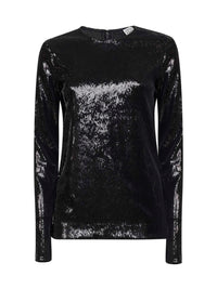 Top a maniche lunghe in paillettes nere