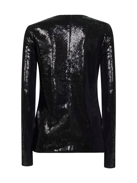 Black sequin long-sleeved top