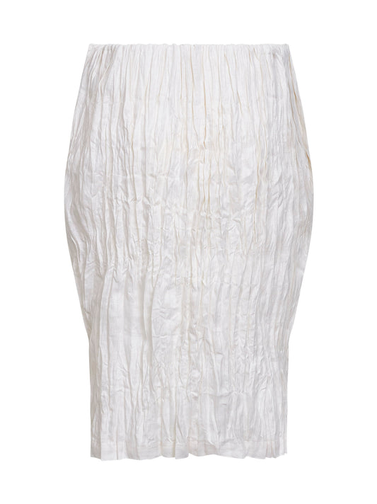 White crinkled linen pencil skirt