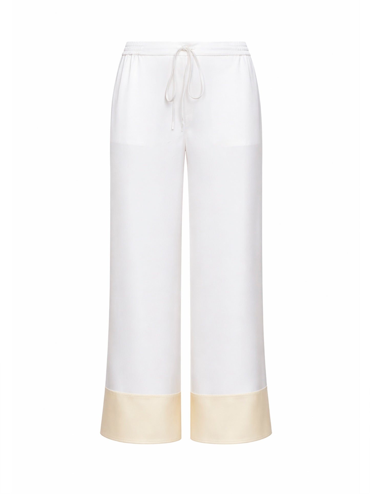 White satin drawstring pajama-style trousers