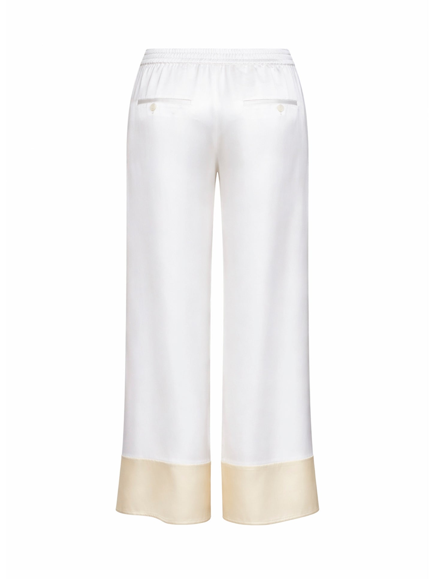 White satin drawstring pajama-style trousers