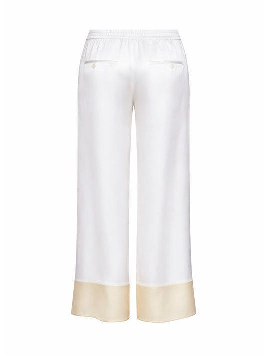 White satin drawstring pajama-style trousers