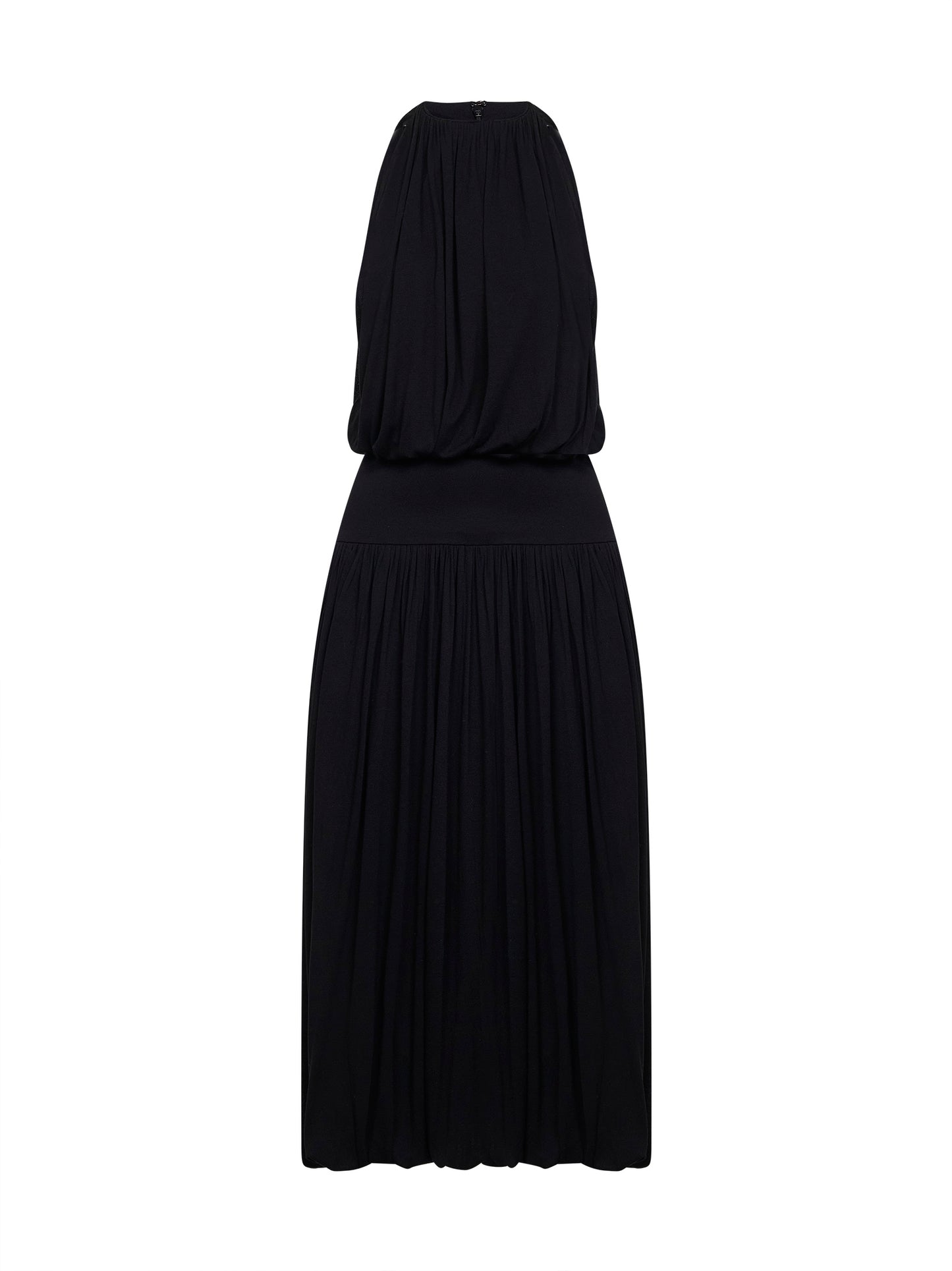 Black fluid viscose gathered midi dress