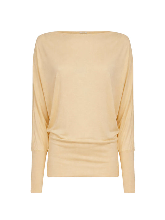 Champagne sheer crepe viscose boatneck top