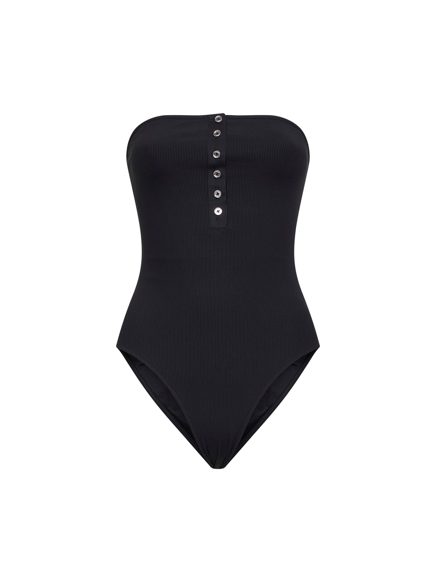 Costume da bagno intero senza spalline in jersey stretch a costine nero