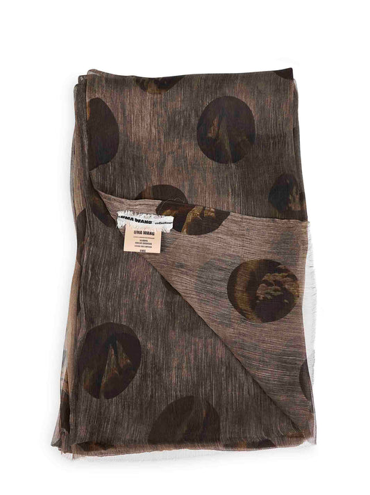 Grey and brown printed silk Emisfero scarf