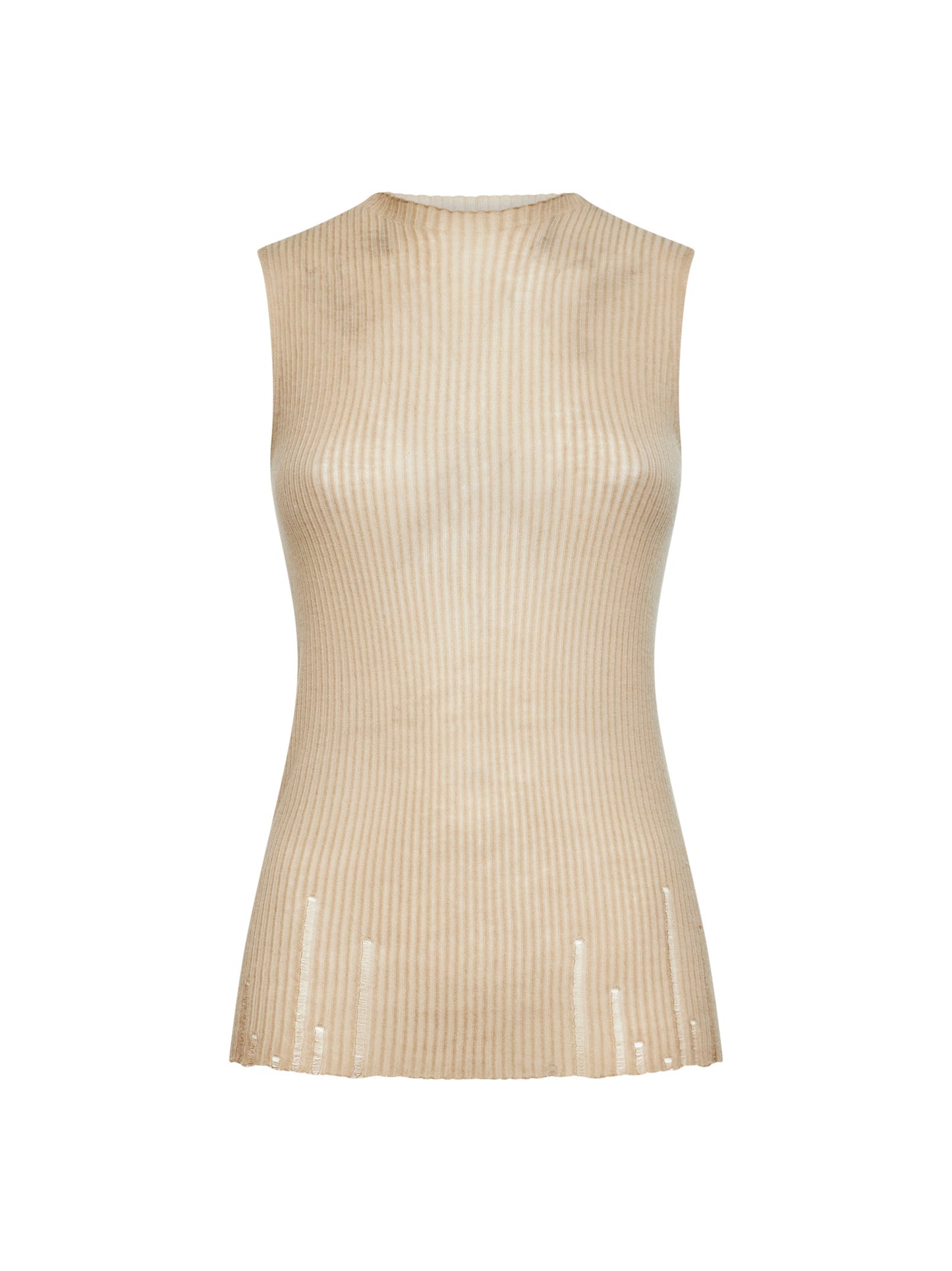 Canotta in maglia di lana a coste beige
