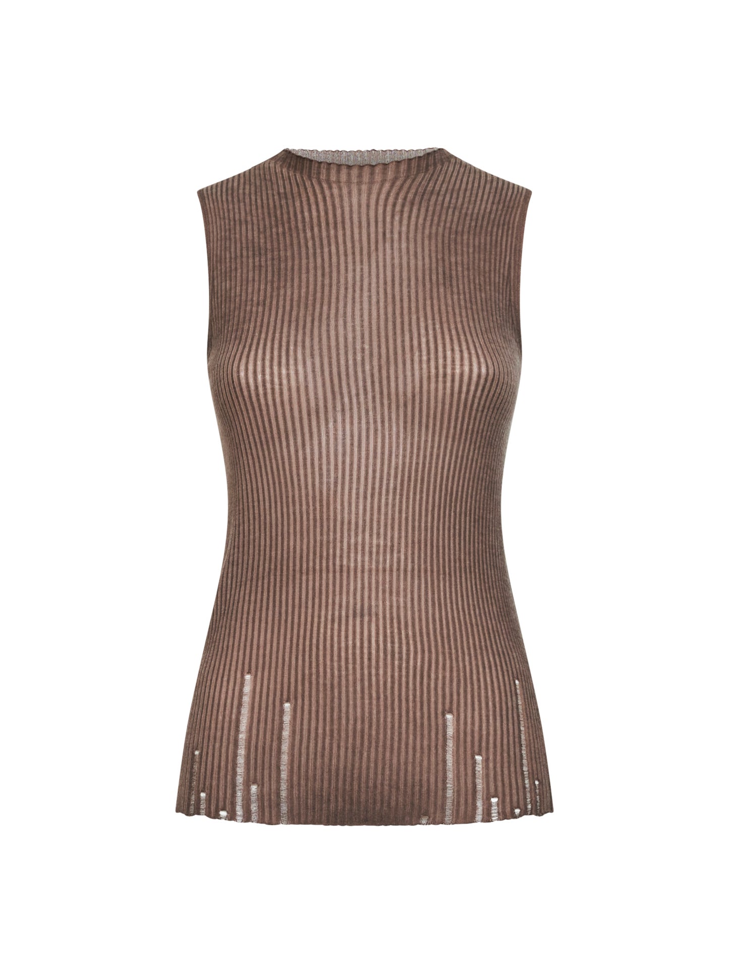 Canotta in maglia di lana a coste marrone