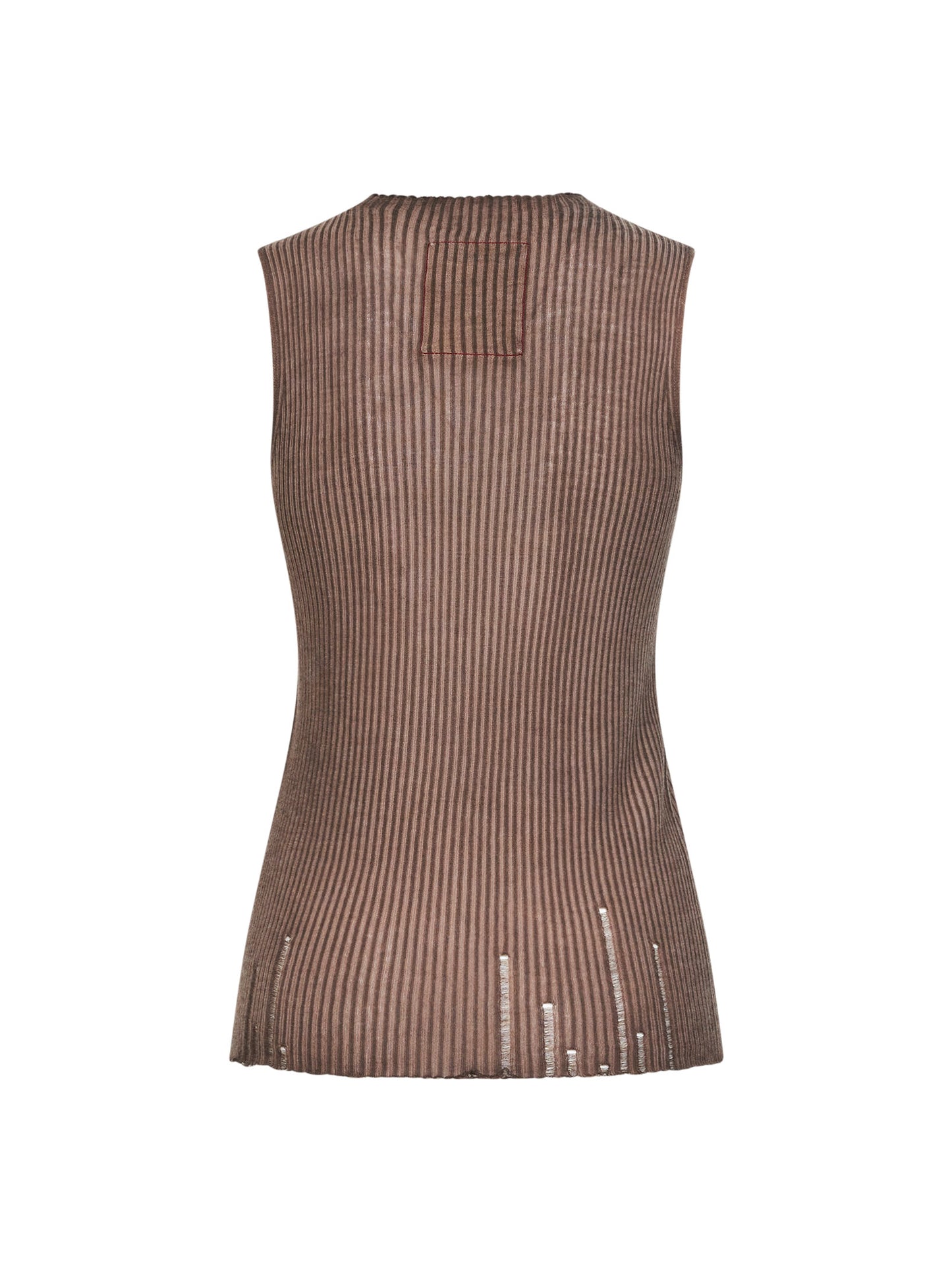 Canotta in maglia di lana a coste marrone