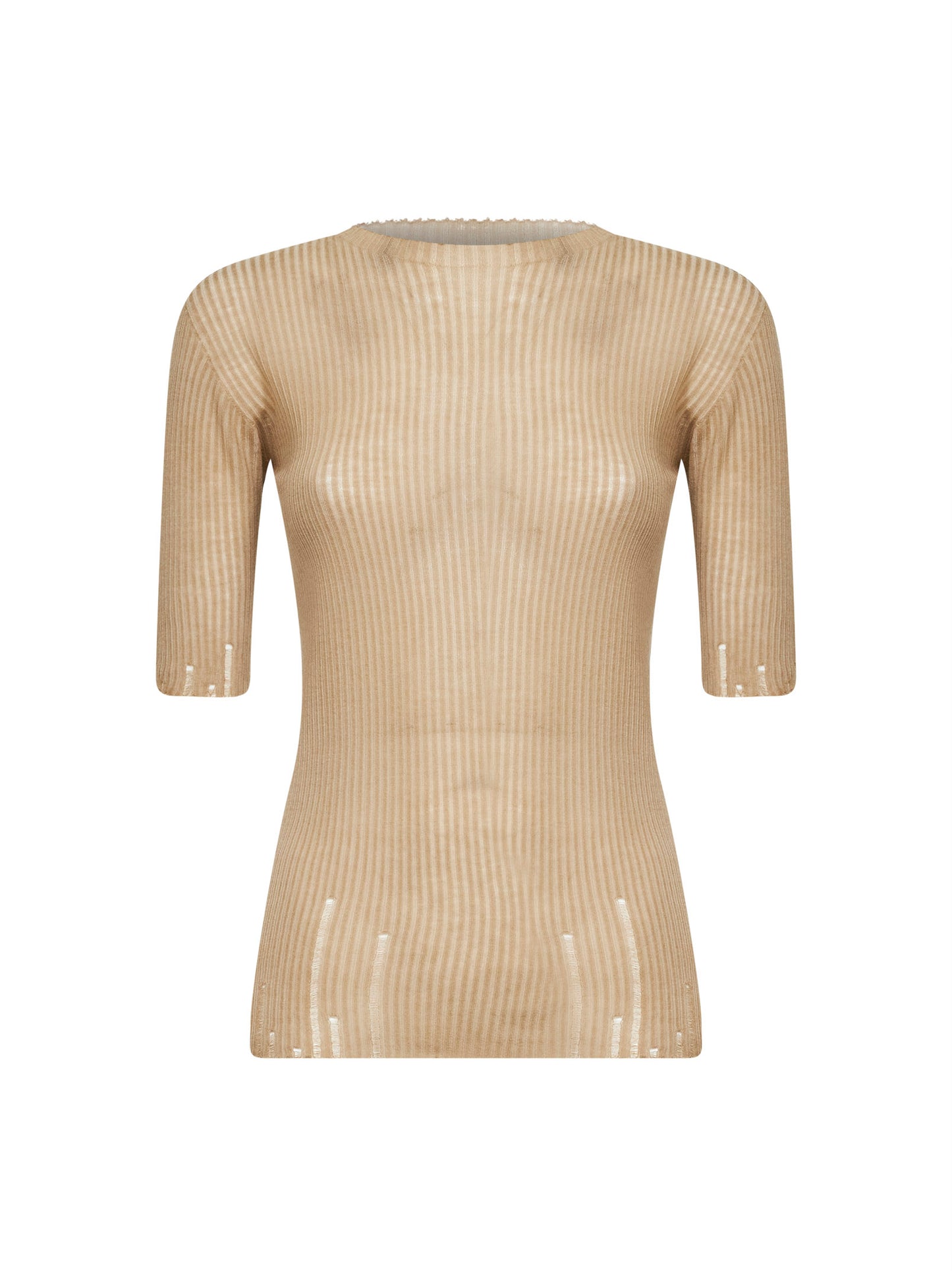 Tan ribbed wool knit T-shirt