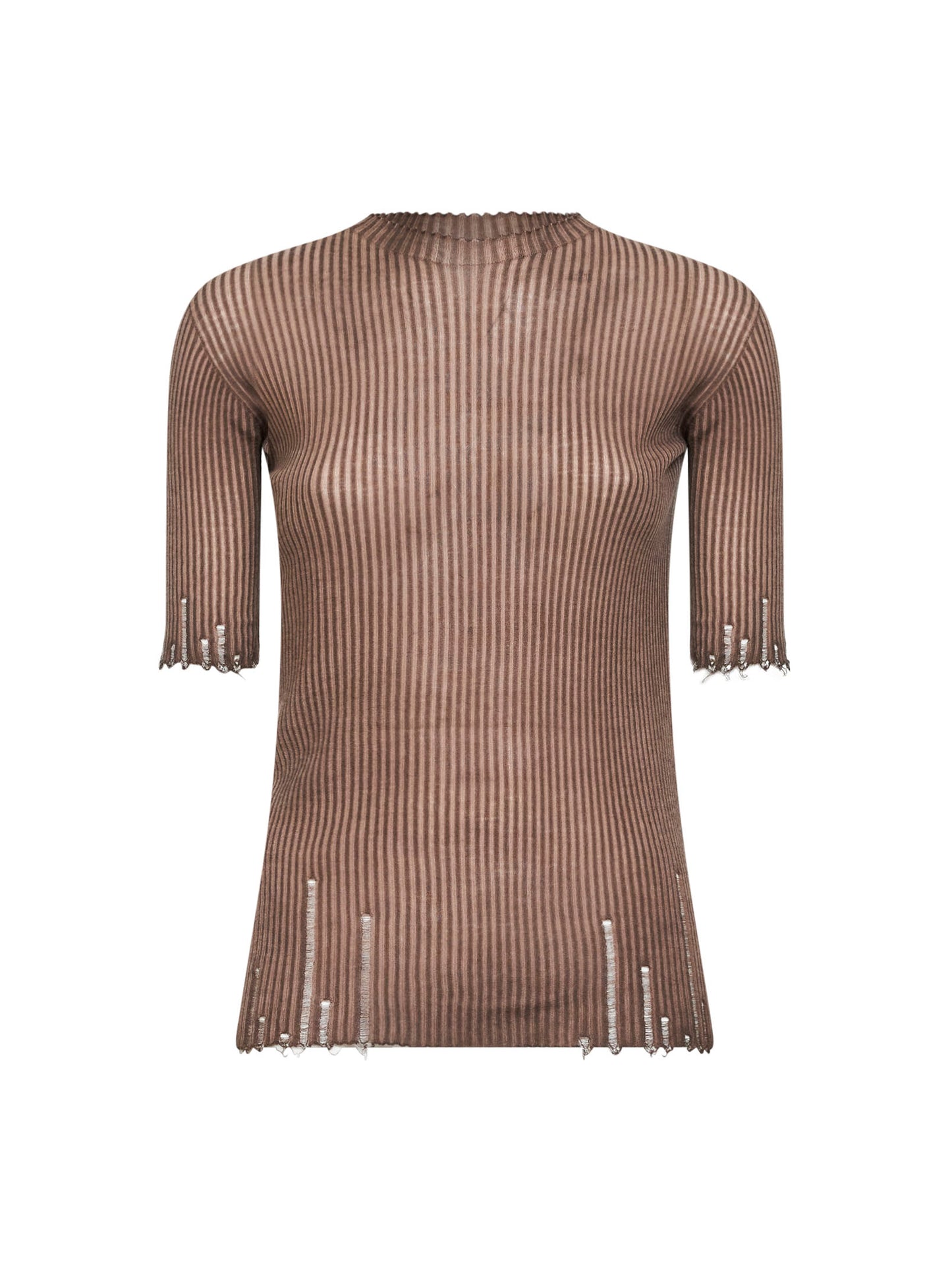 T-shirt in maglia di lana a coste marrone<BR/>