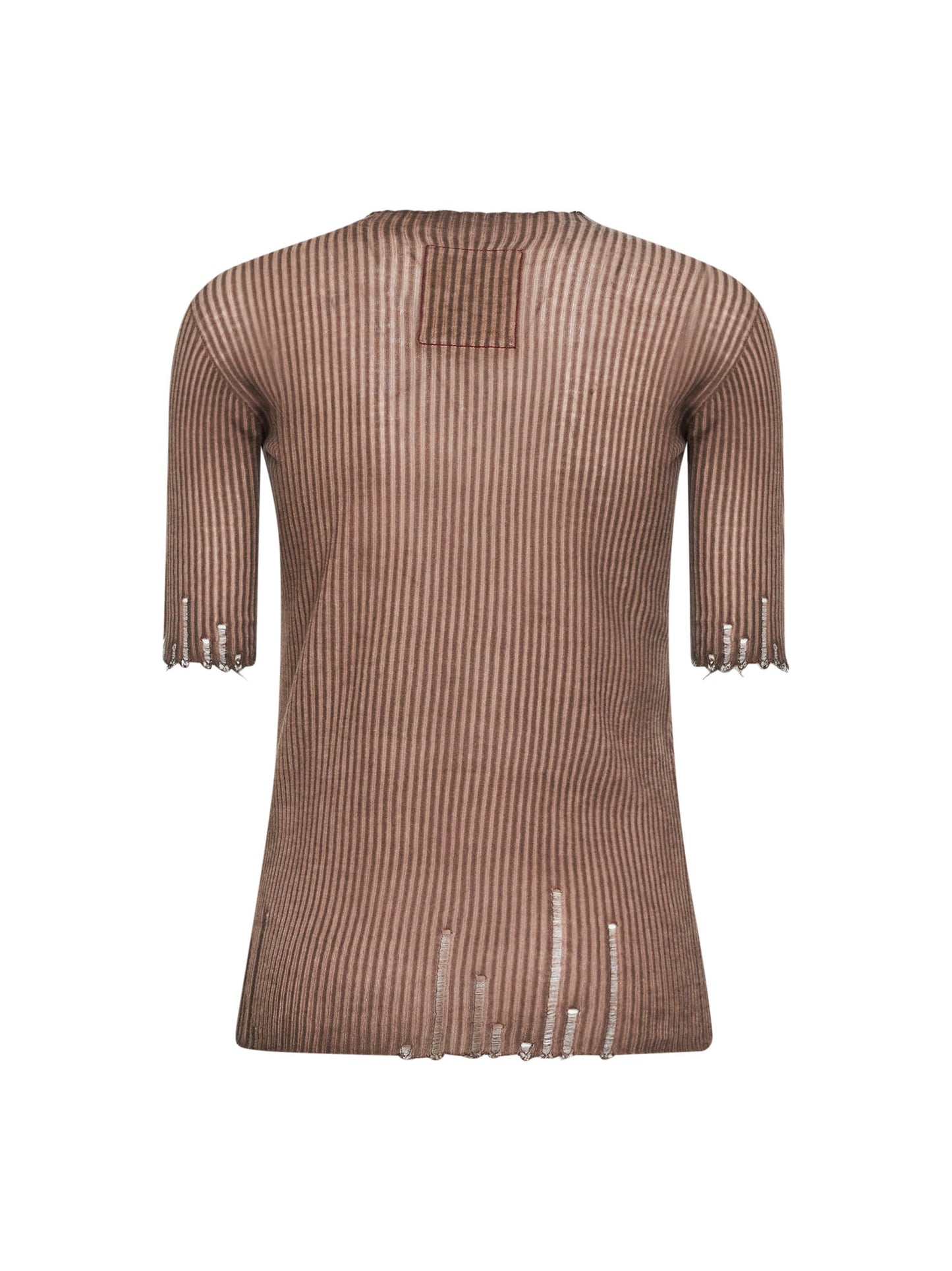 T-shirt in maglia di lana a coste marrone<BR/>