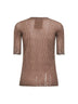 T-shirt in maglia di lana a coste marrone<BR/>