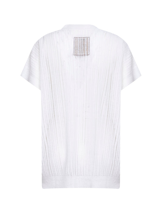 White laddered-effect striped fine knit top