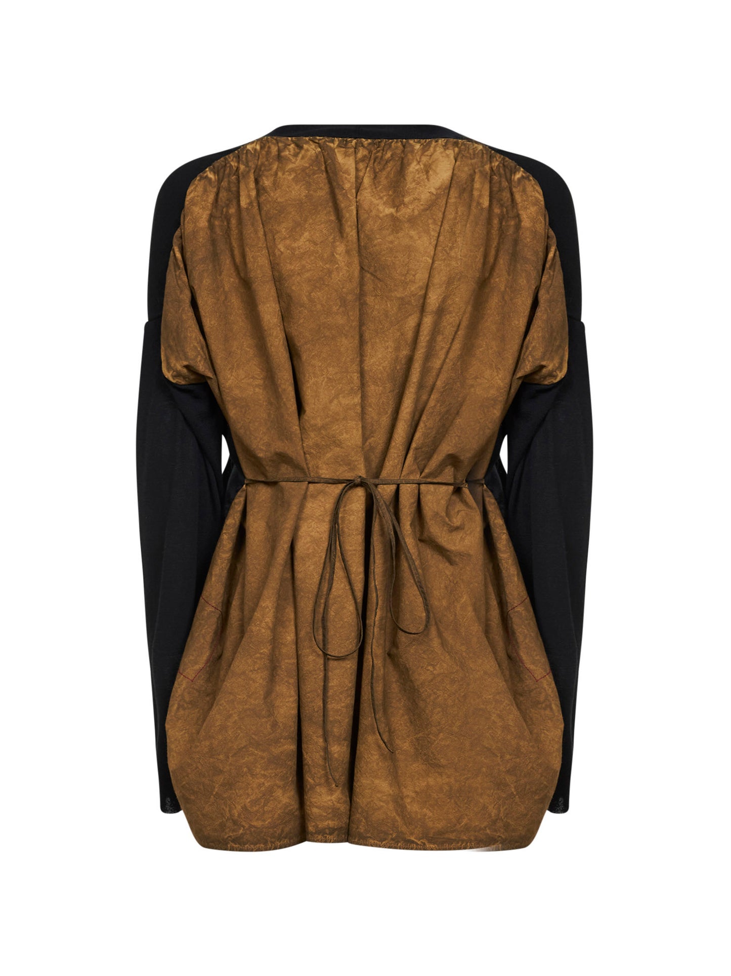 Cardigan combinato in cotone e seta nero e mostarda