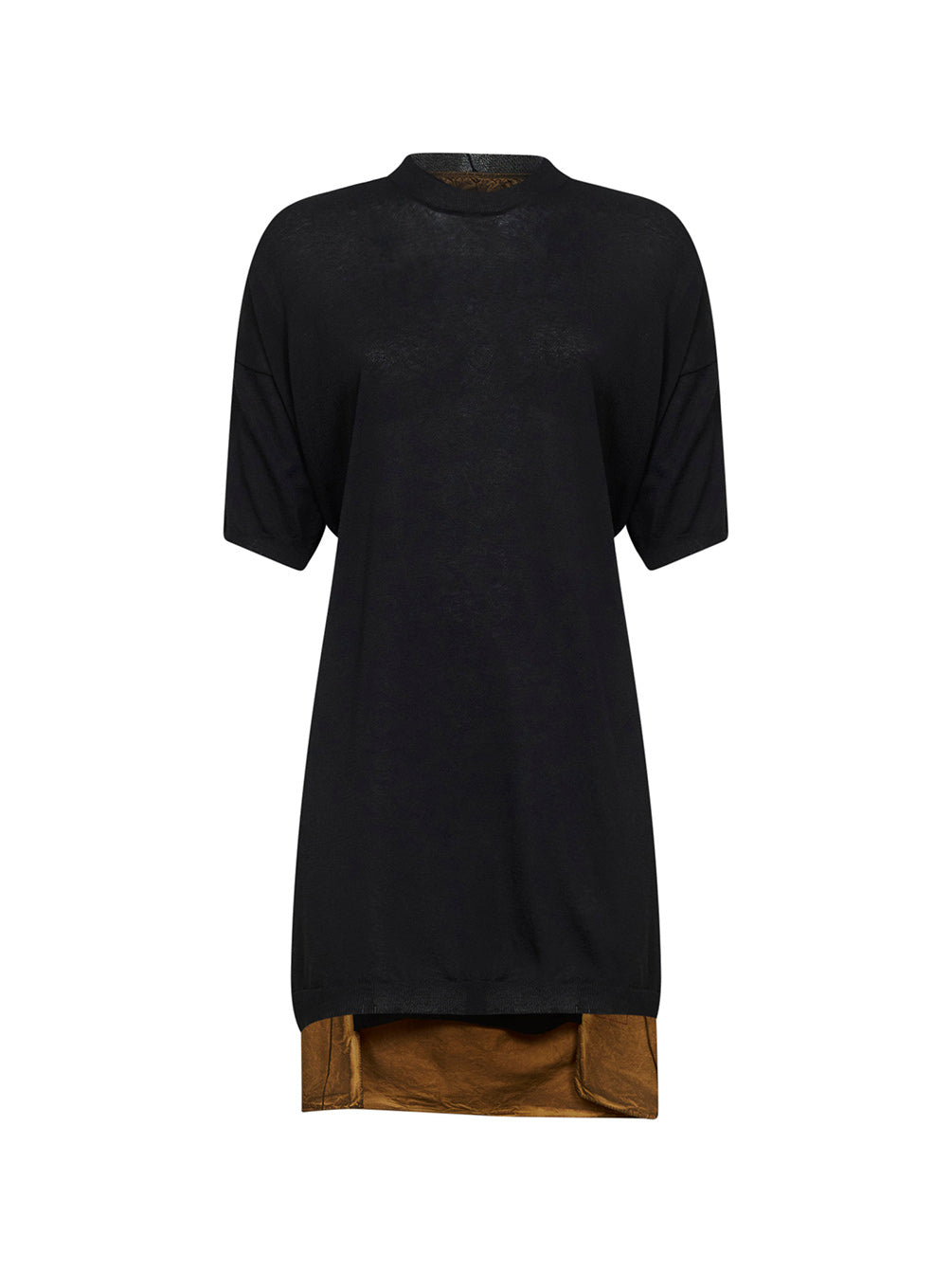 Abito asimmetrico in cotone e seta nero e mostarda