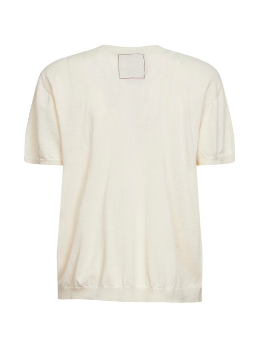 Off white wool and silk crepe crewneck sweater