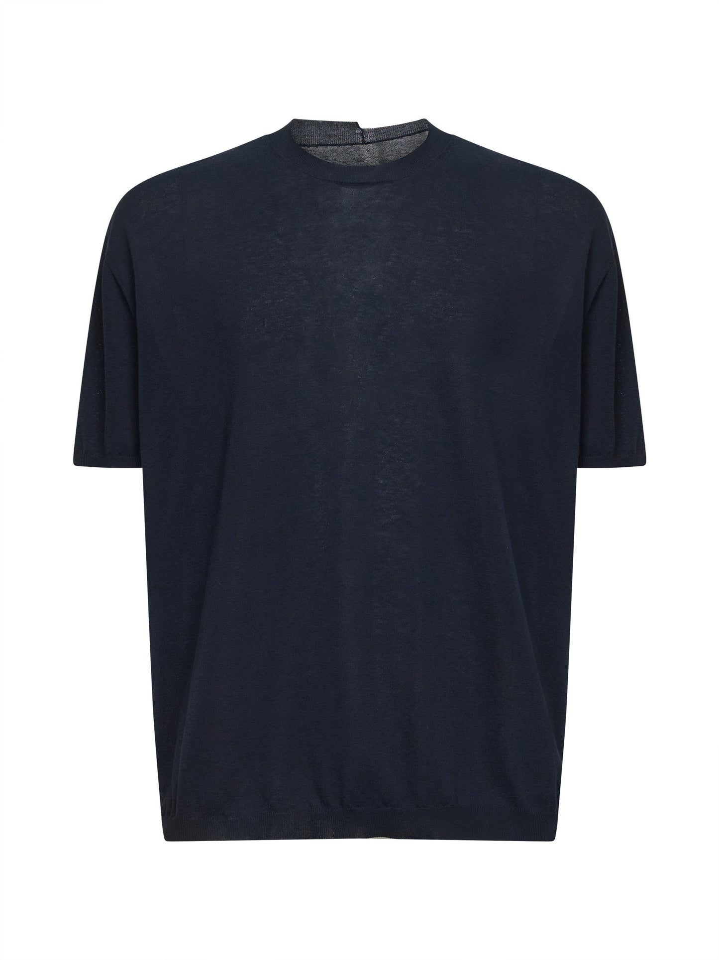 Blue wool and silk crepe crewneck sweater