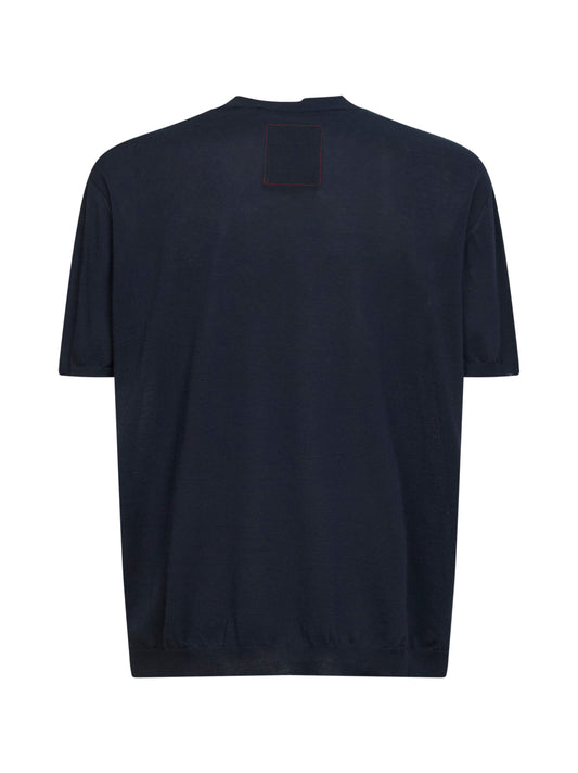 Blue wool and silk crepe crewneck sweater