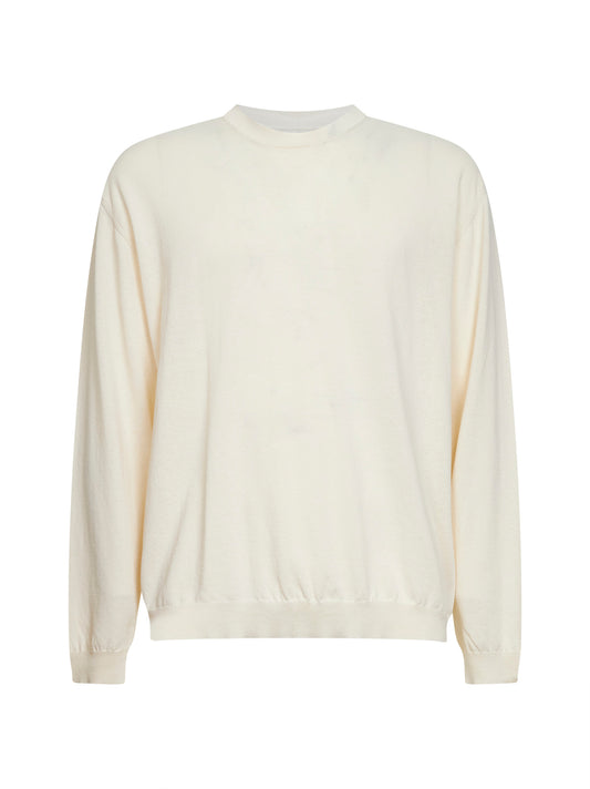 Off white wool and silk crepe crewneck sweater