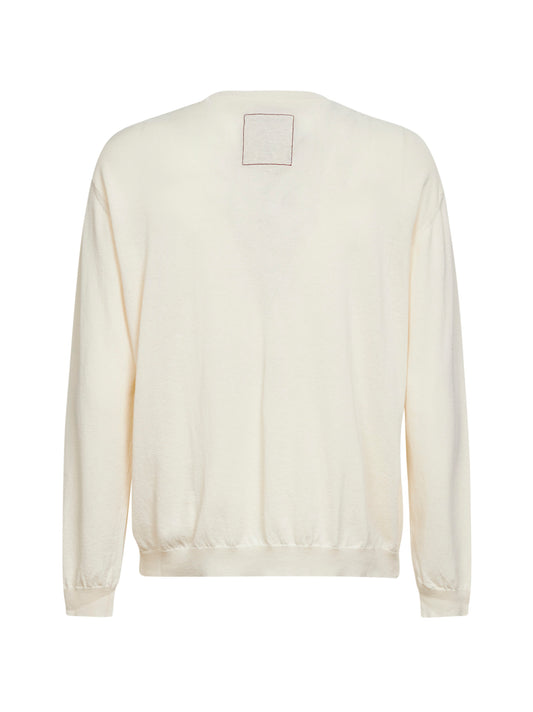 Off white wool and silk crepe crewneck sweater