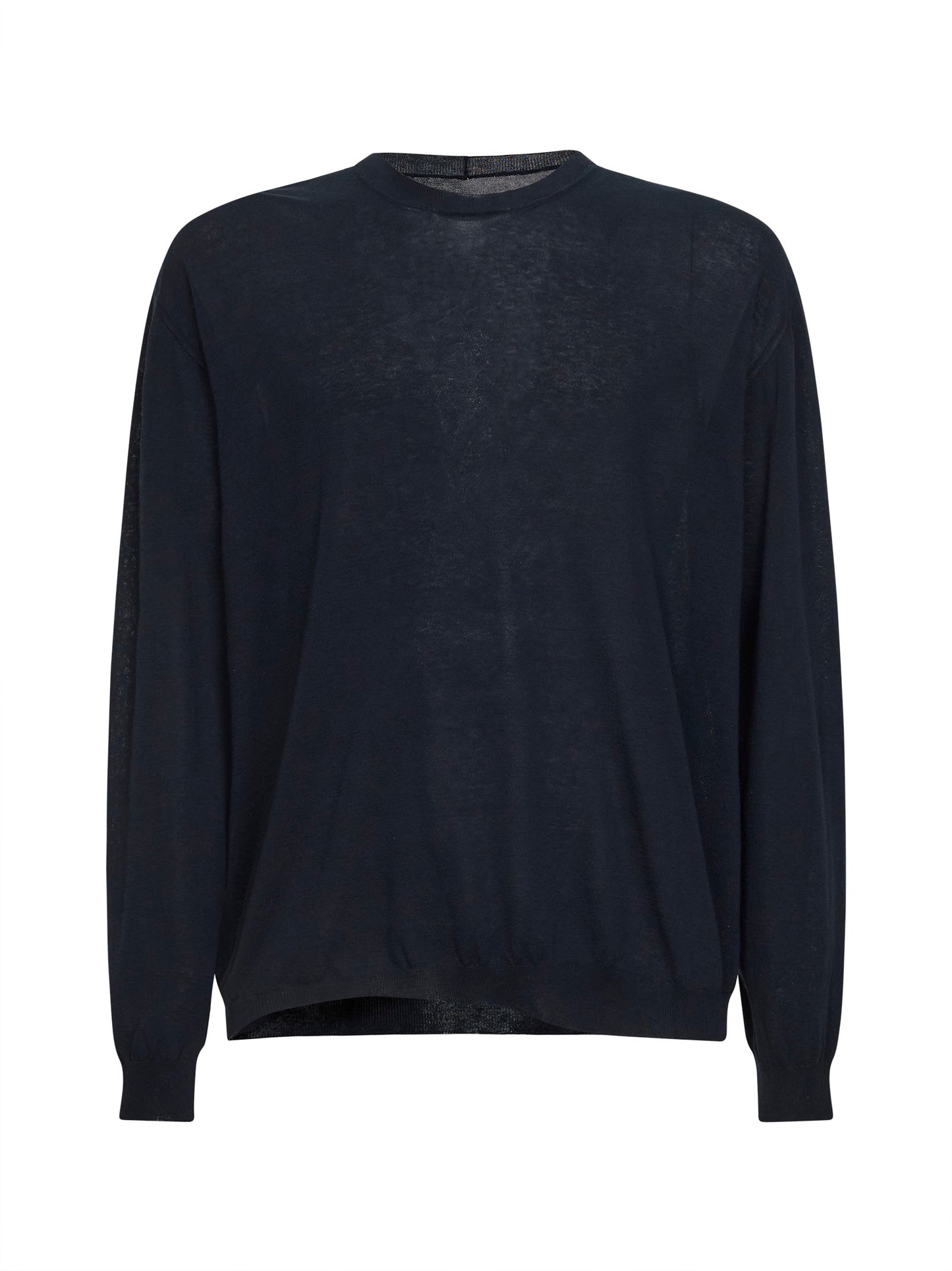 Blue wool and silk crepe crewneck sweater