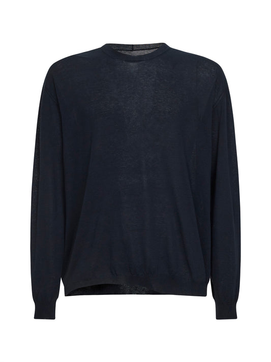 Blue wool and silk crepe crewneck sweater