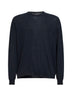 Blue wool and silk crepe crewneck sweater