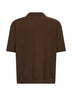 Brown rib wool and silk crepe knit polo shirt