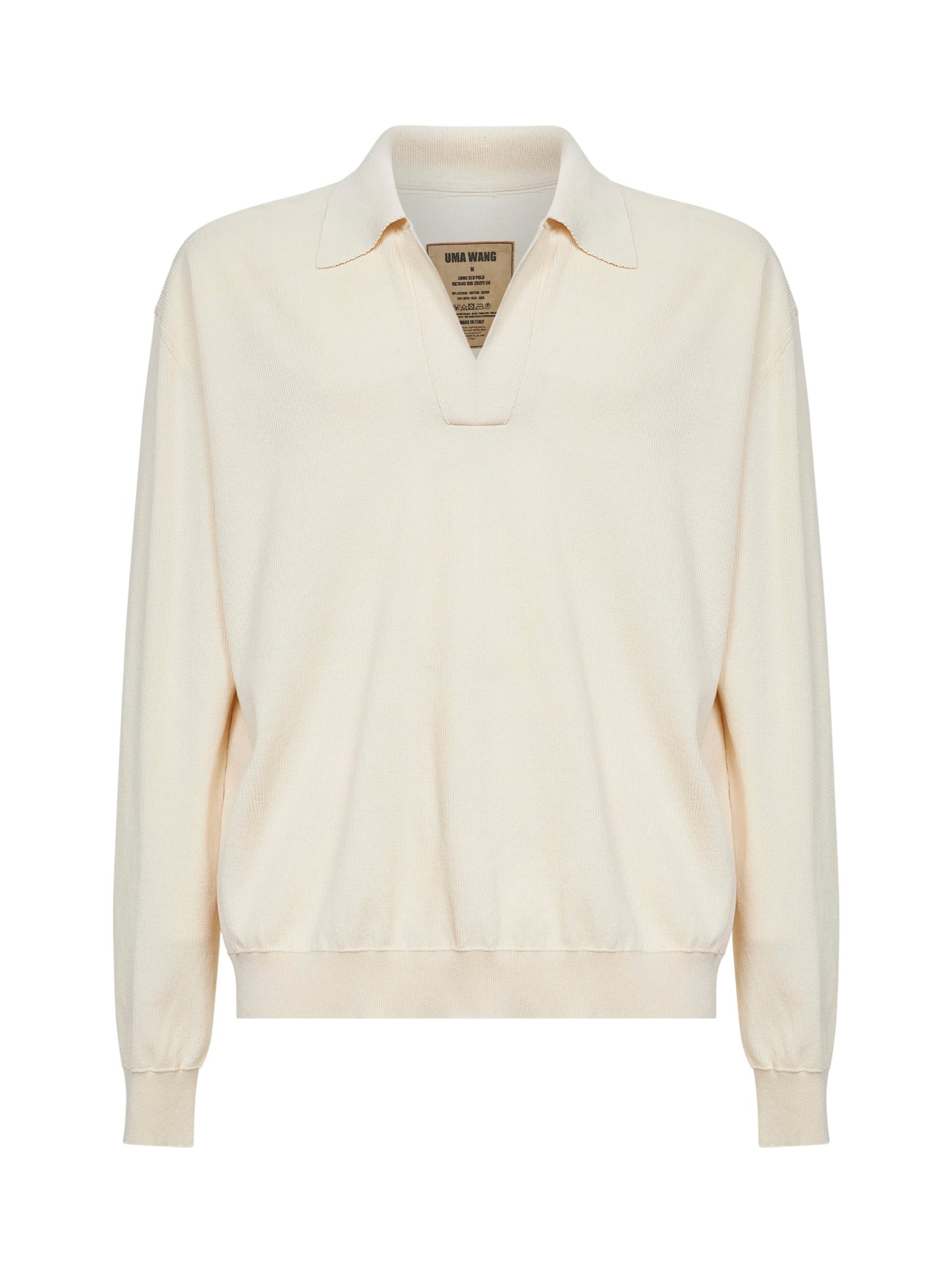 Off white rib wool and silk crepe knit polo shirt