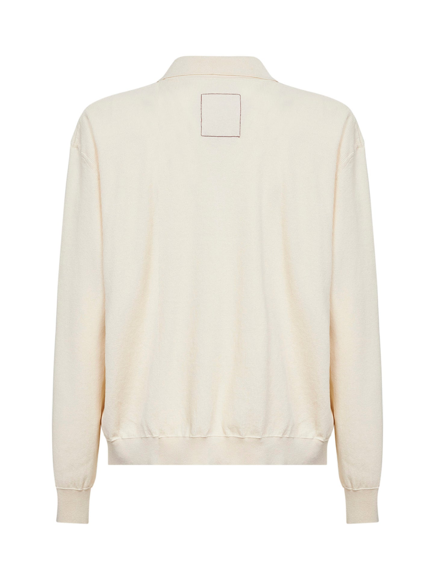 Off white rib wool and silk crepe knit polo shirt