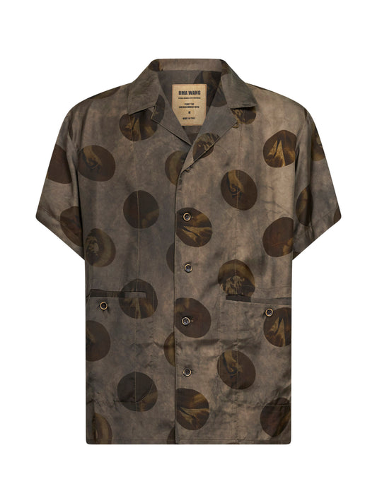 Grey brown printed moulay short-sleeved shirt